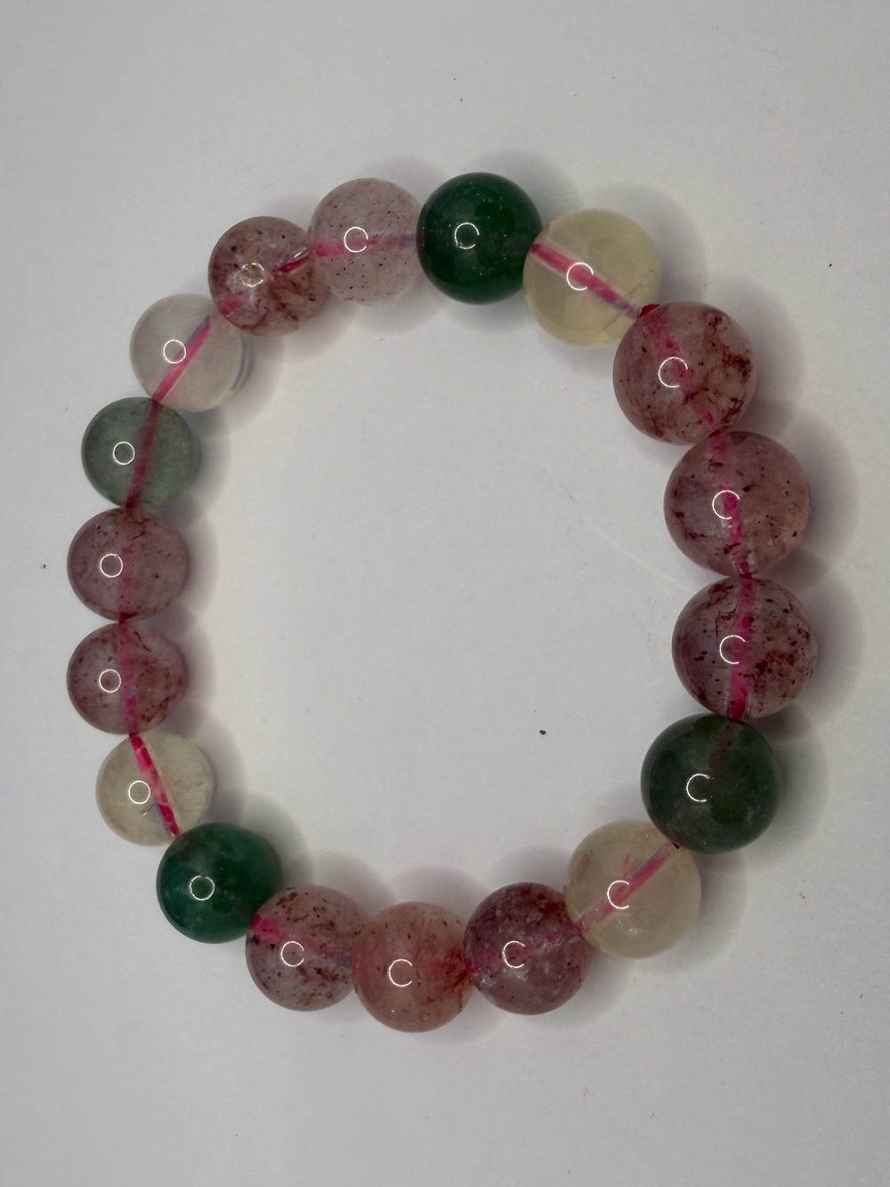 Strawberry Quartz & Green Aventurine Stretch Bracelet | Mixed Natural Gemstone
